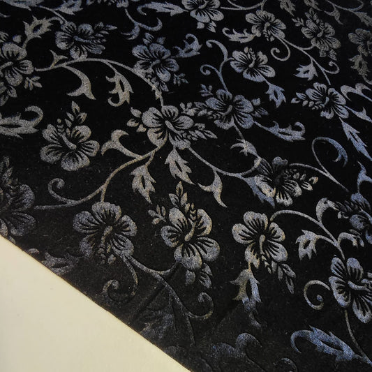 Black Floral Embossed Micro Velvet Luxury Fabric Dress Craft Costume Decor Material 58" By The Meter