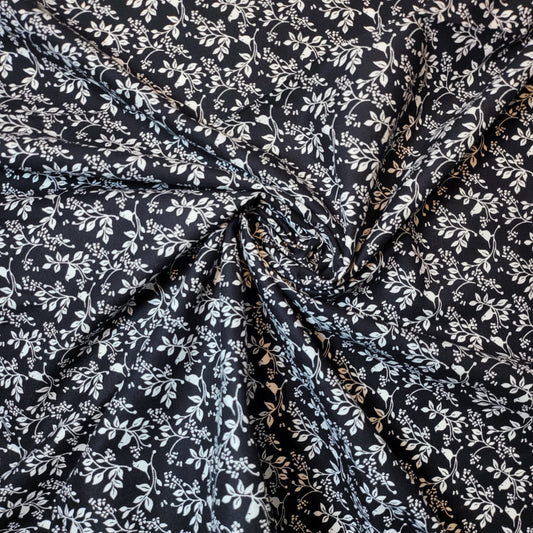 Weicher Stoff mit Blumenmuster aus 100 % Baumwolle zum Nähen und Quilten für Kinder – 44 Zoll breit, perfekt für Kleider und Bastelarbeiten (schwarzer Blumenvogel)