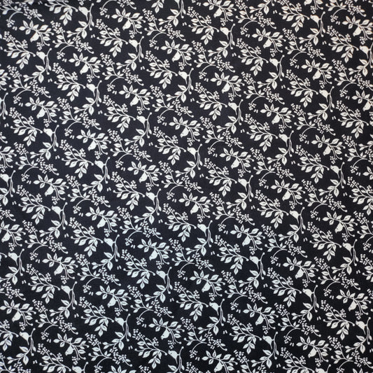 Soft 100% Cotton Floral Fabric for Kids’ Sewing and Quilting – 44" Wide, Perfect for Dresses and Crafts (Black Floral Bird)