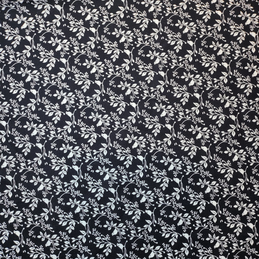 Black Floral Bird Soft 100% Cotton Floral Fabric for Kids’ Sewing and Quilting – 44" Wide, Perfect for Dresses and Crafts
