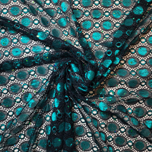 Black Jade Polka Floral Stretch Floral Bridal Lace Fabric Polyester Mesh Elastane Blend Dress Material 58" By The Meter