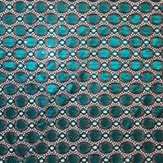 Black Jade Polka Floral Stretch Floral Bridal Lace Fabric Polyester Mesh Elastane Blend Dress Material 58" By The Meter