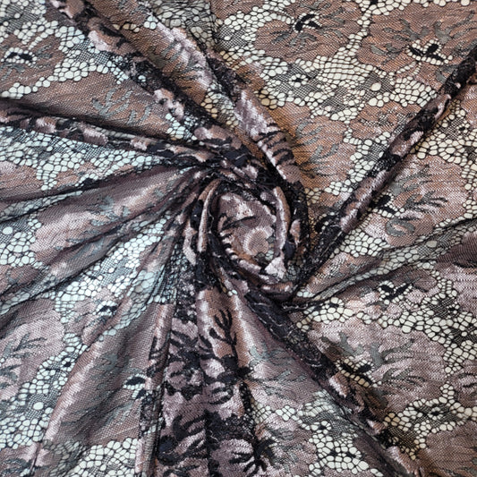 Black Mauve Budget Floral Lace Fabric Designer Dress Craft Material 58" By The Meter