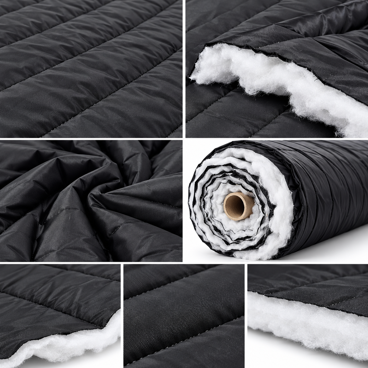 Designer Deadstock Black Water Resistant Quilted Fabric – Padded Polyester Jacket & Coat Material 150cm Wide By The Metre