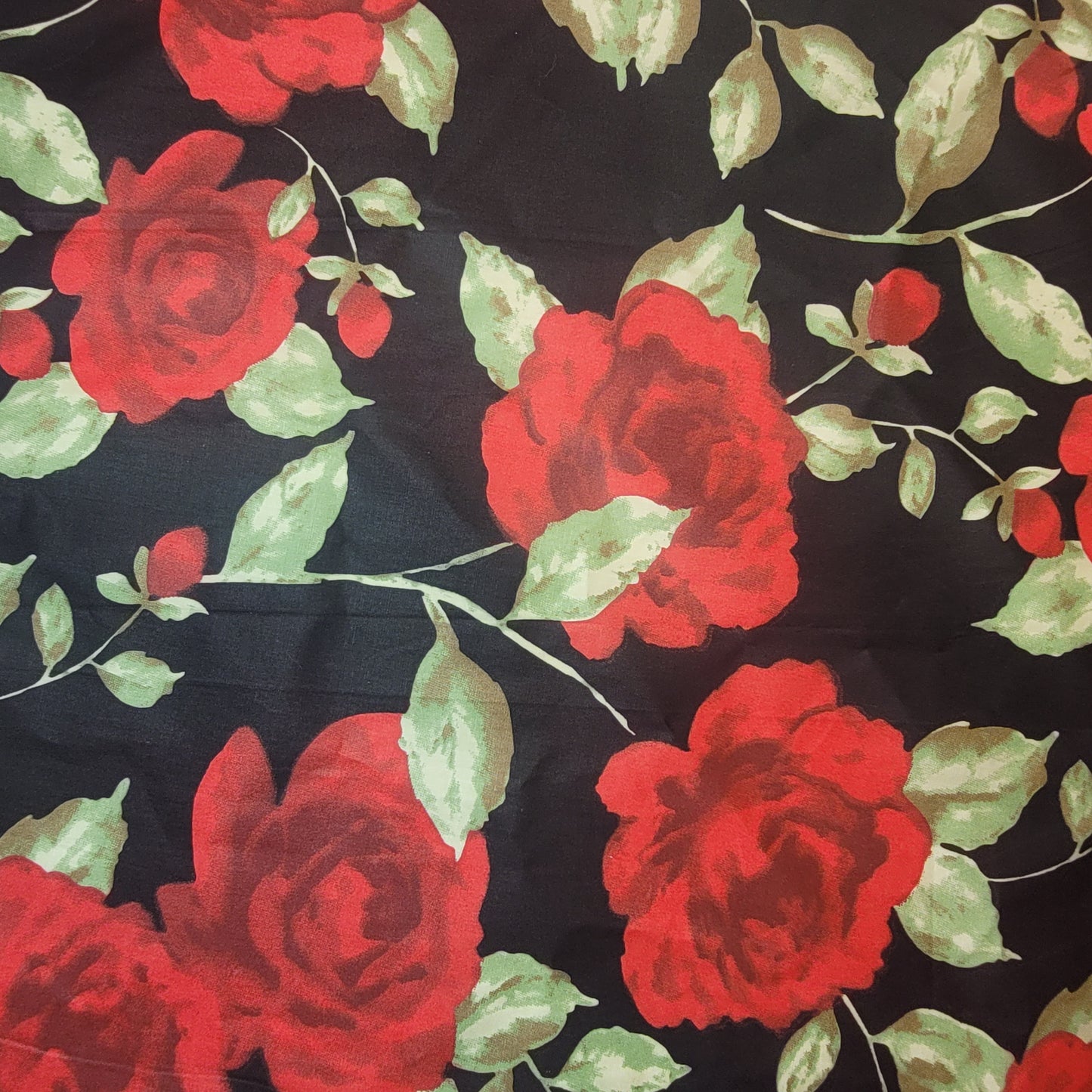 Black Roses 100% Cotton Organic Craft Dress Quilting Fabric 44" By The Meter