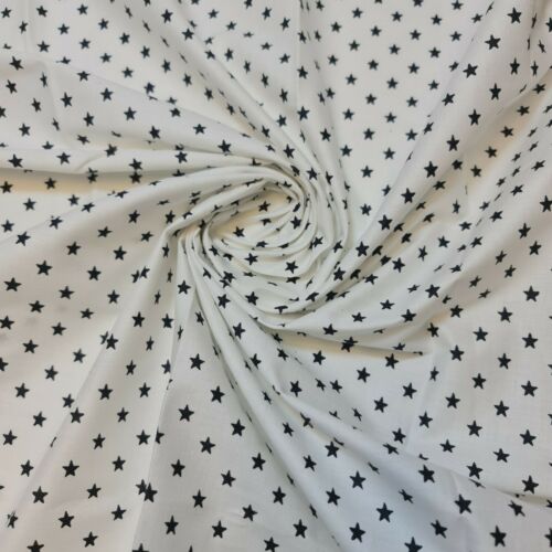 Black Stars 100% White Cotton Poplin Fabric Craft Quilting Patchwork Material Meter 44"