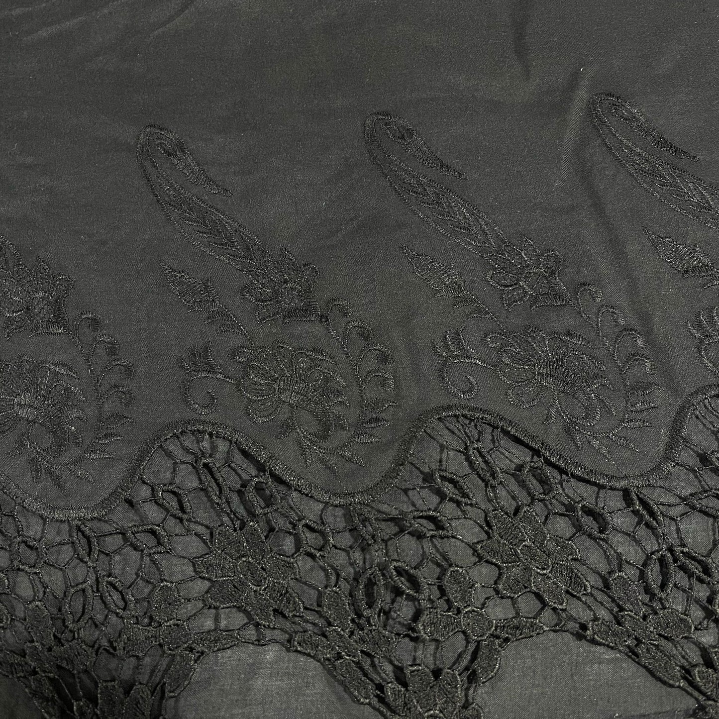 Black Cotton Floral Embroidery Fabric Lace Broderie Anglaise Dress Craft Material 44" By the Meter