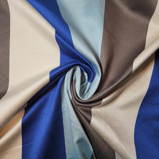 Blue Beige Brown Thick Stripe Satin Polyester Medium Weight Material Curtain & Upholstery Fabrics – 58" Wide" Sold by Meter