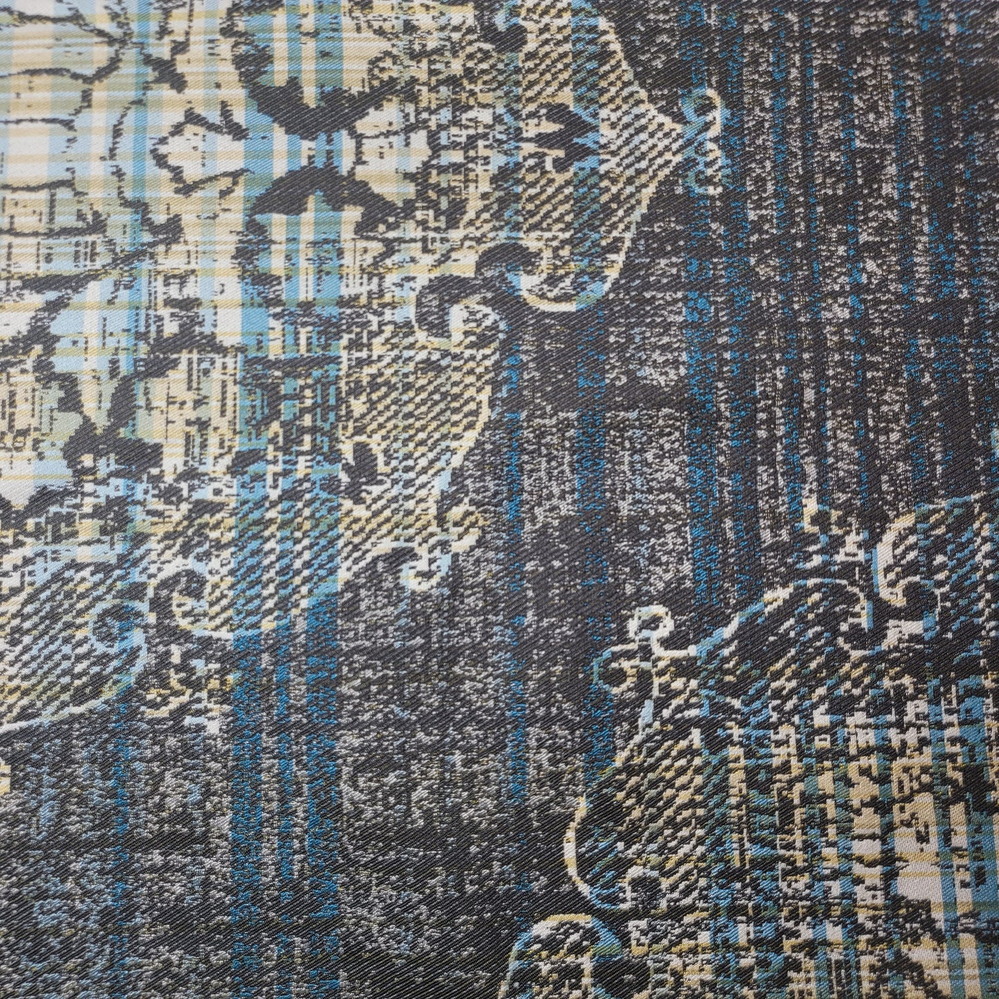 * Clearance * Geometric Stripes & Tartan Chenille Tapestry-Inspired Medium to Heavyweight Curtain & Upholstery Fabrics – 58" Wide",  Sold by the Meter (Blue Camo Boucle Tweed)