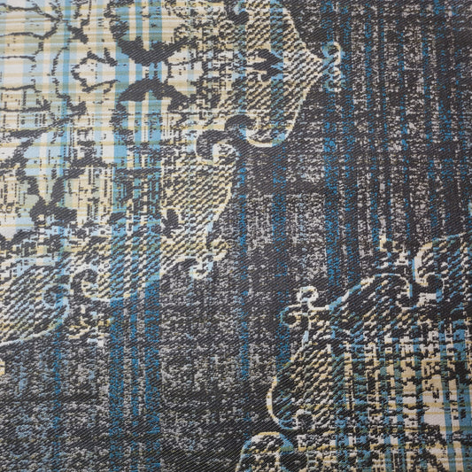 Blue Camo Boucle Tweed Linen Look Fabric Medium Weight Curtain Upholstery Material 58" By Meter