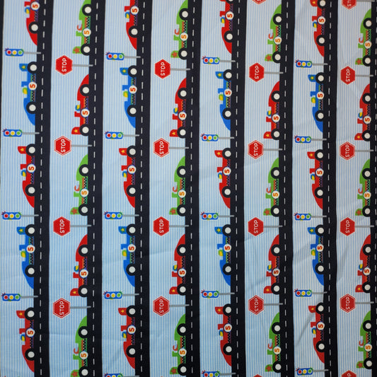 Weicher Stoff aus 100 % Baumwolle mit Blumenmuster zum Nähen und Quilten für Kinder – 44 Zoll breit, perfekt für Kleider und Bastelarbeiten (blaue F1-Autos)