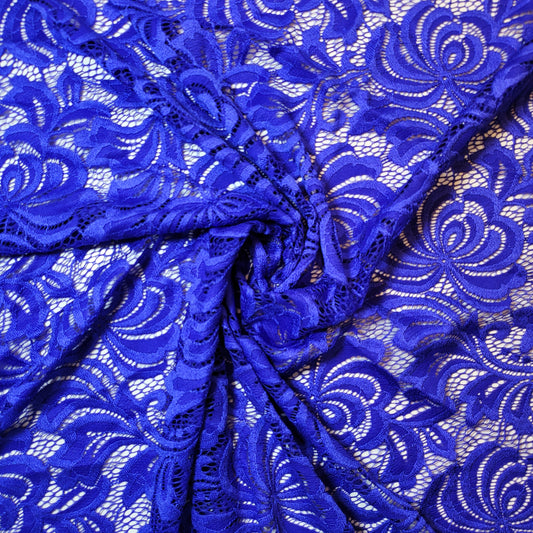 Blue Floral Polka Floral Stretch Floral Bridal Lace Fabric Polyester Mesh Elastane Blend Dress Material 58" By The Meter