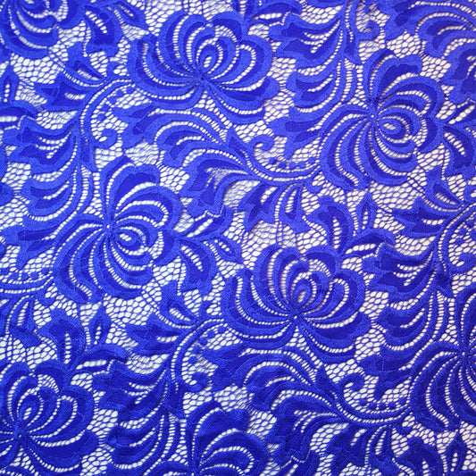 Blue Floral Polka Floral Stretch Floral Bridal Lace Fabric Polyester Mesh Elastane Blend Dress Material 58" By The Meter