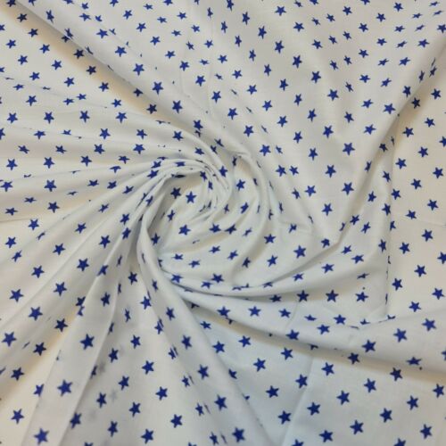 Blue Stars 100% White Cotton Poplin Fabric Craft Quilting Patchwork Material Meter 44"