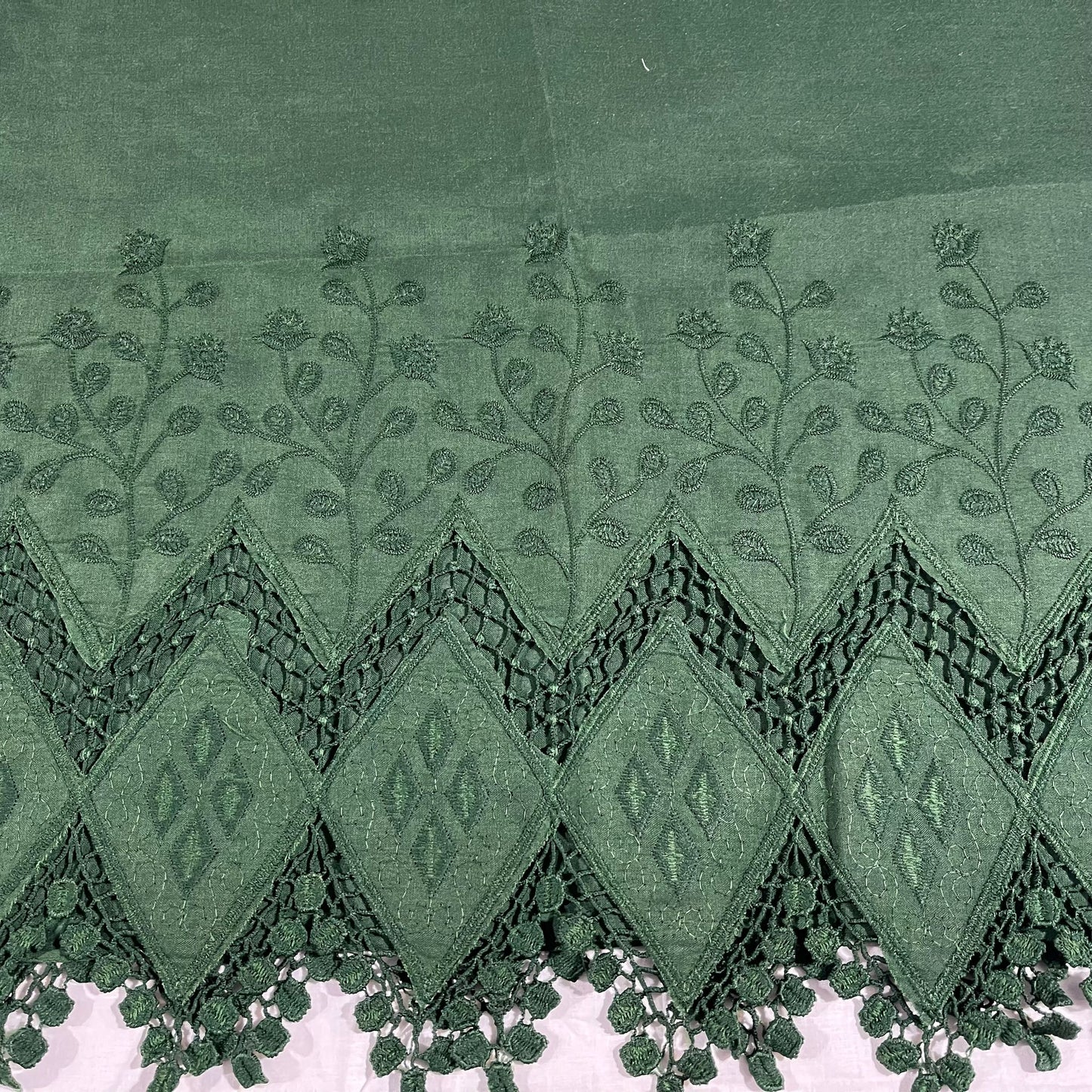 Bottle Green Cotton Floral Embroidery Fabric Lace Broderie Anglaise Dress Craft Material 44" By the Meter