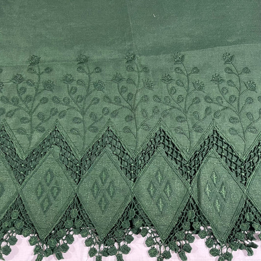 Bottle Green Cotton Floral Embroidery Fabric Lace Broderie Anglaise Dress Craft Material 44" By the Meter