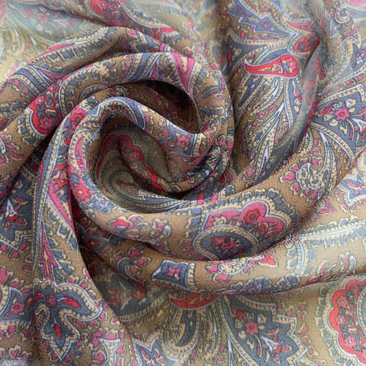 Brauner Chiffonstoff mit Paisleymuster und Blumenmuster, durchsichtig, für Kleider, Bastel- und Dekorationsstoffe, 111,8 cm, Meterware