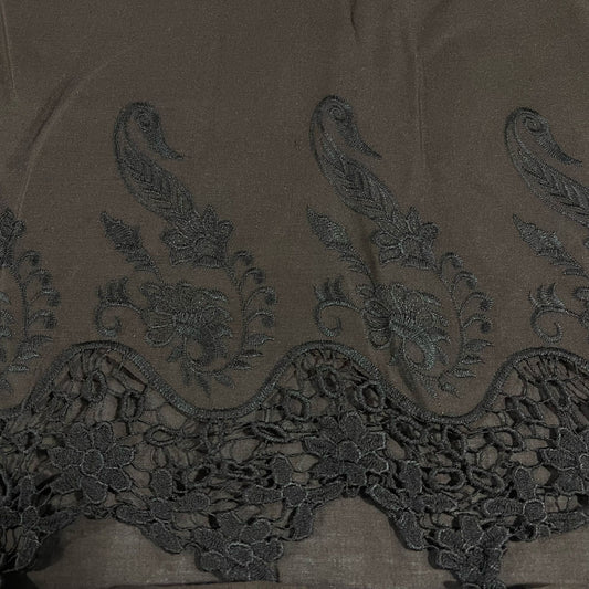 Brown Cotton Floral Embroidery Fabric Lace Broderie Anglaise Dress Craft Material 44" By the Meter