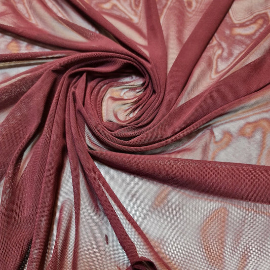 Burgundy Plain Power Mesh 4 Way Stretch Net Fabric Dress Craft Costume Material 58" By The Meter