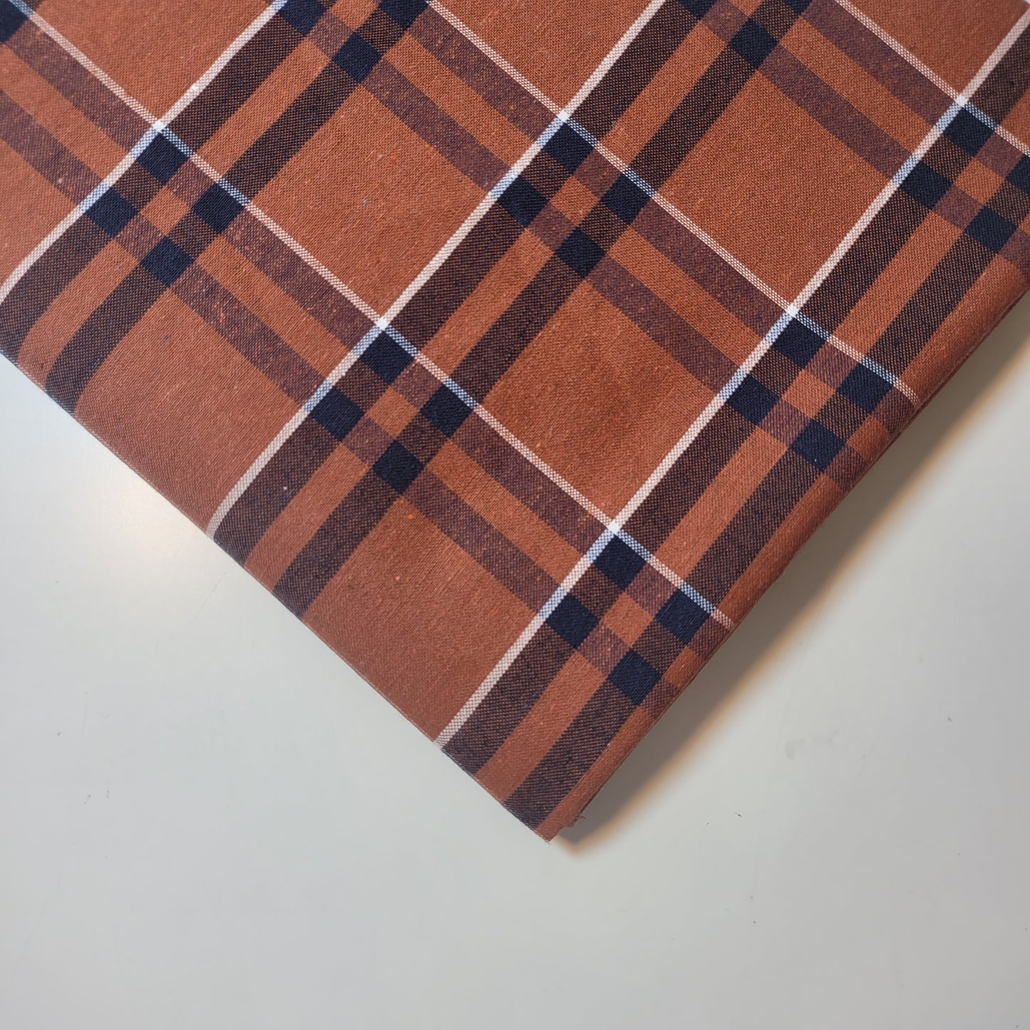 Burnt Orange Navy  100% Cotton Tartan Check Plaid / Stripe Dress Fabric Craft Quilting Material 58" By Meter