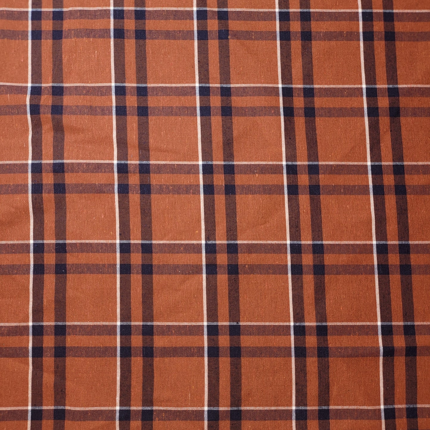 Burnt Orange Navy  100% Cotton Tartan Check Plaid / Stripe Dress Fabric Craft Quilting Material 58" By Meter