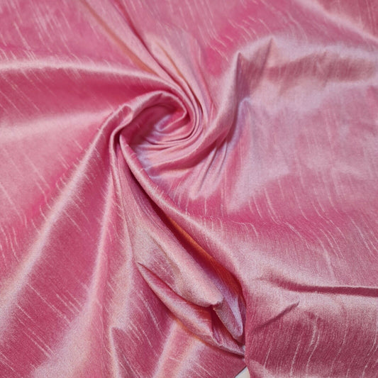 Candy Pink Plain Raw Silk Faux Dupion 100% Polyester Upholstery Fabric Bridal Material 44" By The Meter