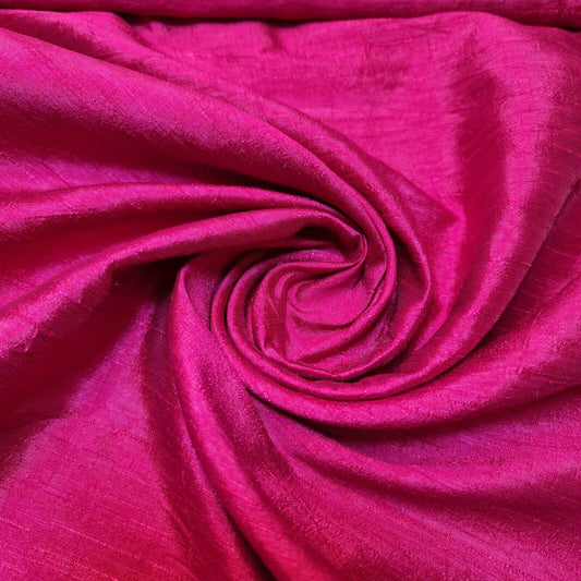 Cerise Pink Plain Raw Silk Faux Dupion 100% Polyester Upholstery Fabric Bridal Material 44" By The Meter