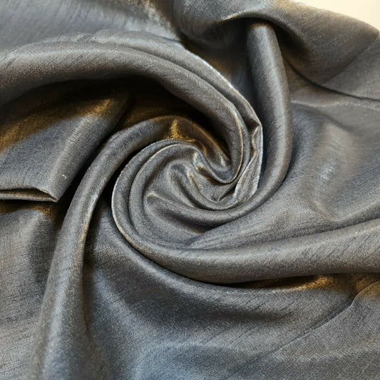 Charcoal Grey 100% Polyester Plain Faux Dupion Raw Silk Satin Finish Dressmaking Fabric By The Meter 44"