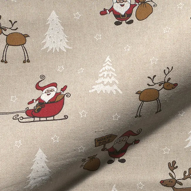 Christmas Linen Look Printed Panama Fabric | Cotton Rich 55" (140cm) Wide 205gsm Craft & Home Décor Material – Sold by the Meter