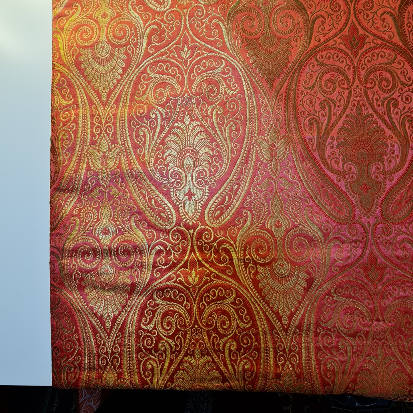 Coral Double Paisley Gold Metallic Banarasi Brocade Fabric | Dress, Craft & Décor Material | 44" Wide By the Meter