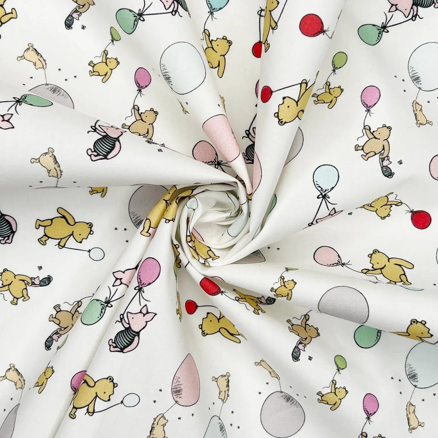 Winnie the Pooh Cotton Percale Fabric | Lightweight 200 Thread Count 100% Cotton 44" (112cm) Wide Dressmaking & Craft Fabric â€“ Sold by the Meter