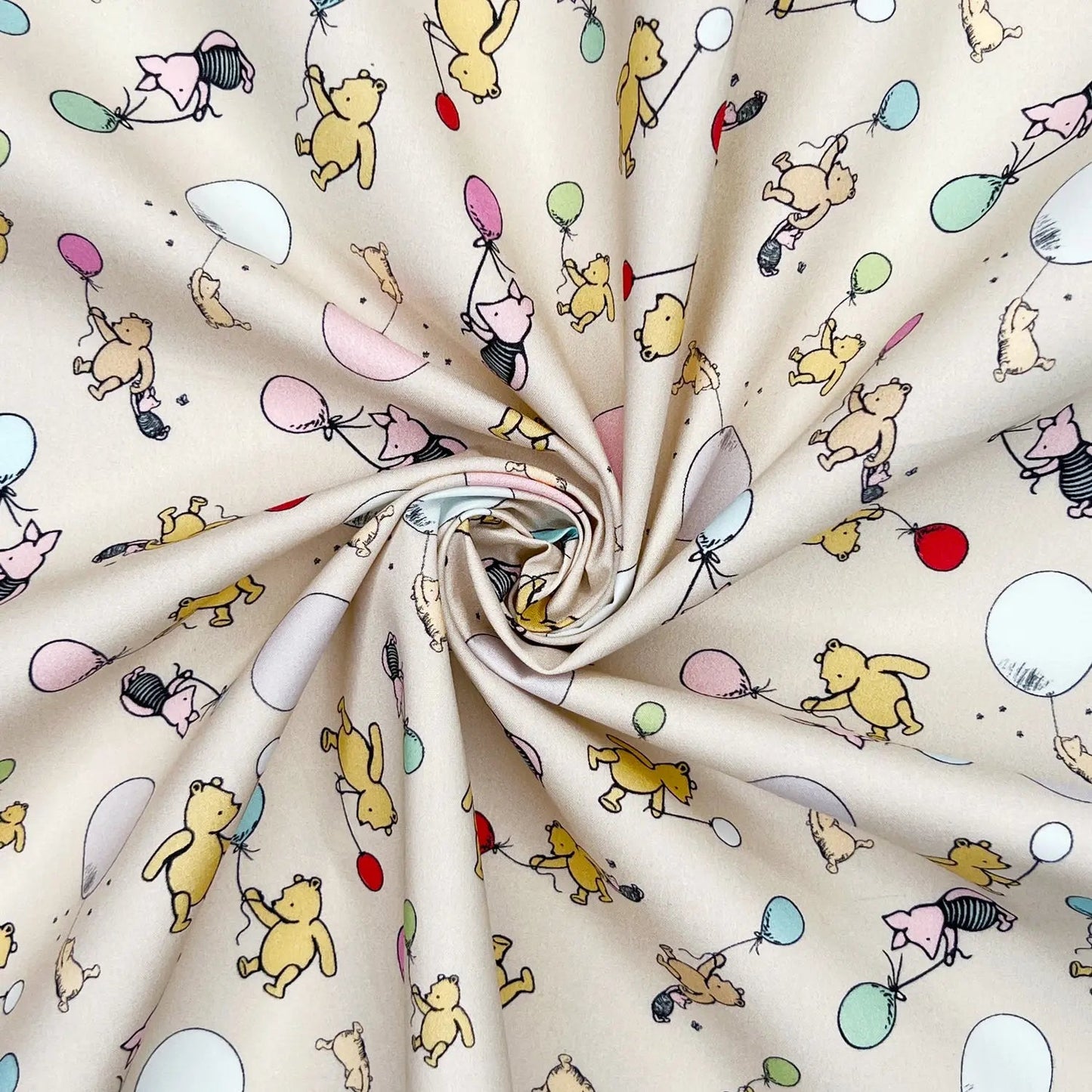 Winnie the Pooh Cotton Percale Fabric | Lightweight 200 Thread Count 100% Cotton 44" (112cm) Wide Dressmaking & Craft Fabric – Sold by the Meter
