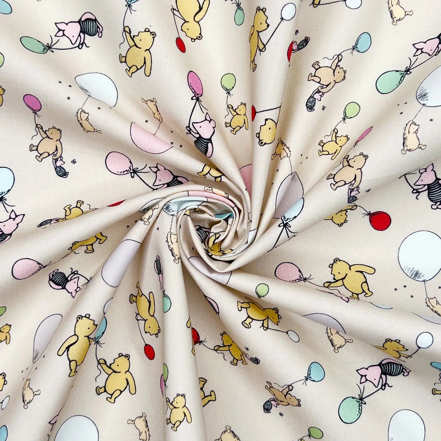 Winnie the Pooh Cotton Percale Fabric | Lightweight 200 Thread Count 100% Cotton 44" (112cm) Wide Dressmaking & Craft Fabric â€“ Sold by the Meter