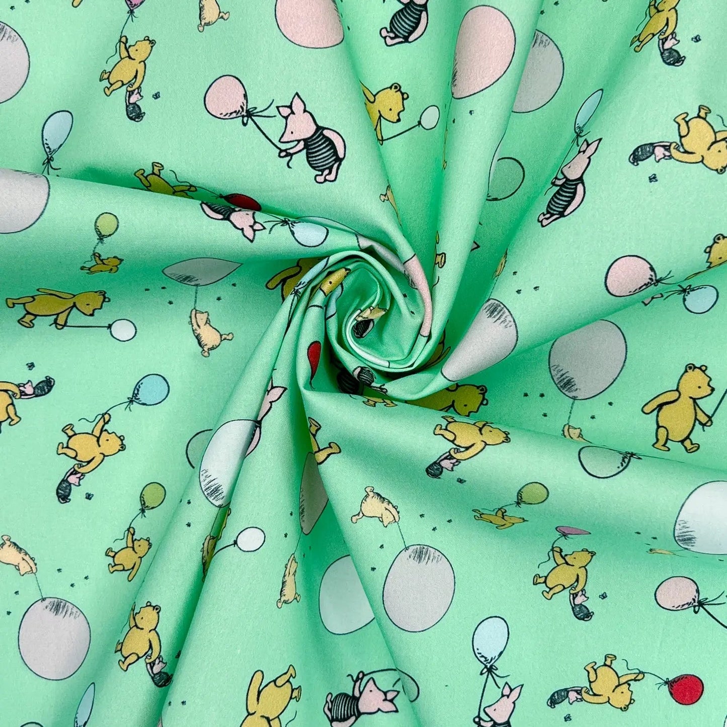 Winnie the Pooh Cotton Percale Fabric | Lightweight 200 Thread Count 100% Cotton 44" (112cm) Wide Dressmaking & Craft Fabric – Sold by the Meter
