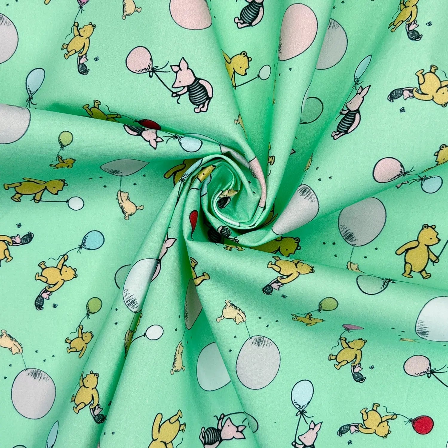 Winnie the Pooh Cotton Percale Fabric | Lightweight 200 Thread Count 100% Cotton 44" (112cm) Wide Dressmaking & Craft Fabric – Sold by the Meter