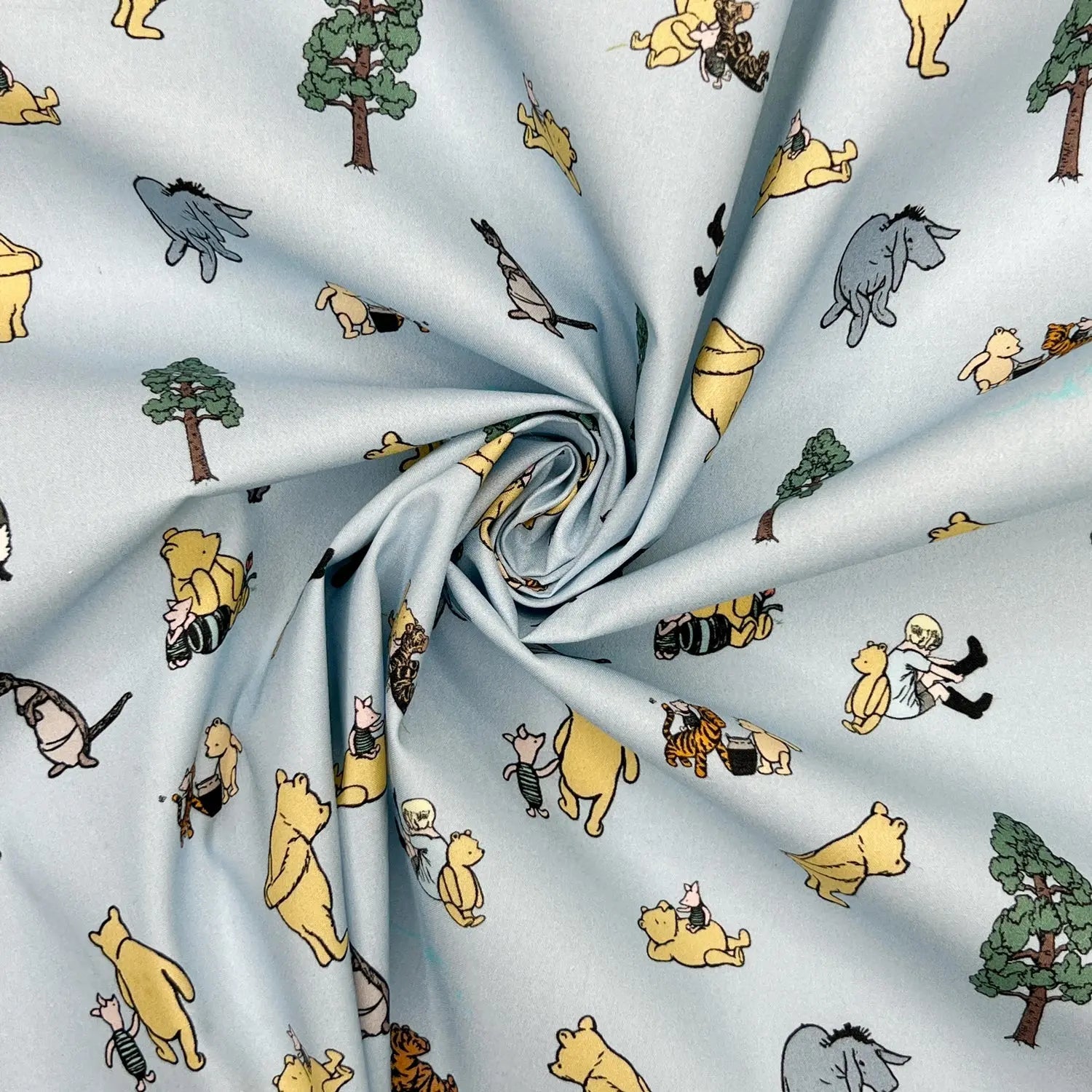Winnie the Pooh Cotton Percale Fabric | Lightweight 200 Thread Count 100% Cotton 44" (112cm) Wide Dressmaking & Craft Fabric â€“ Sold by the Meter