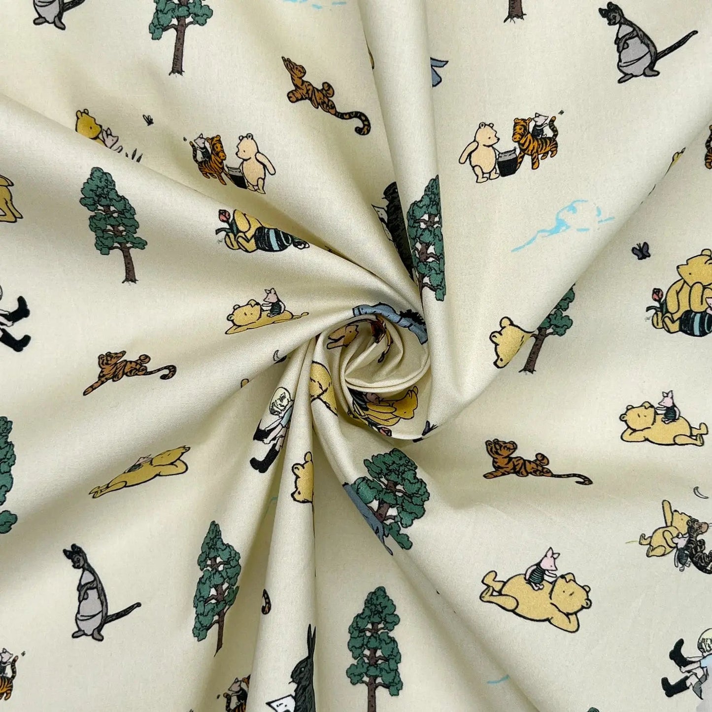 Winnie the Pooh Cotton Percale Fabric | Lightweight 200 Thread Count 100% Cotton 44" (112cm) Wide Dressmaking & Craft Fabric â€“ Sold by the Meter