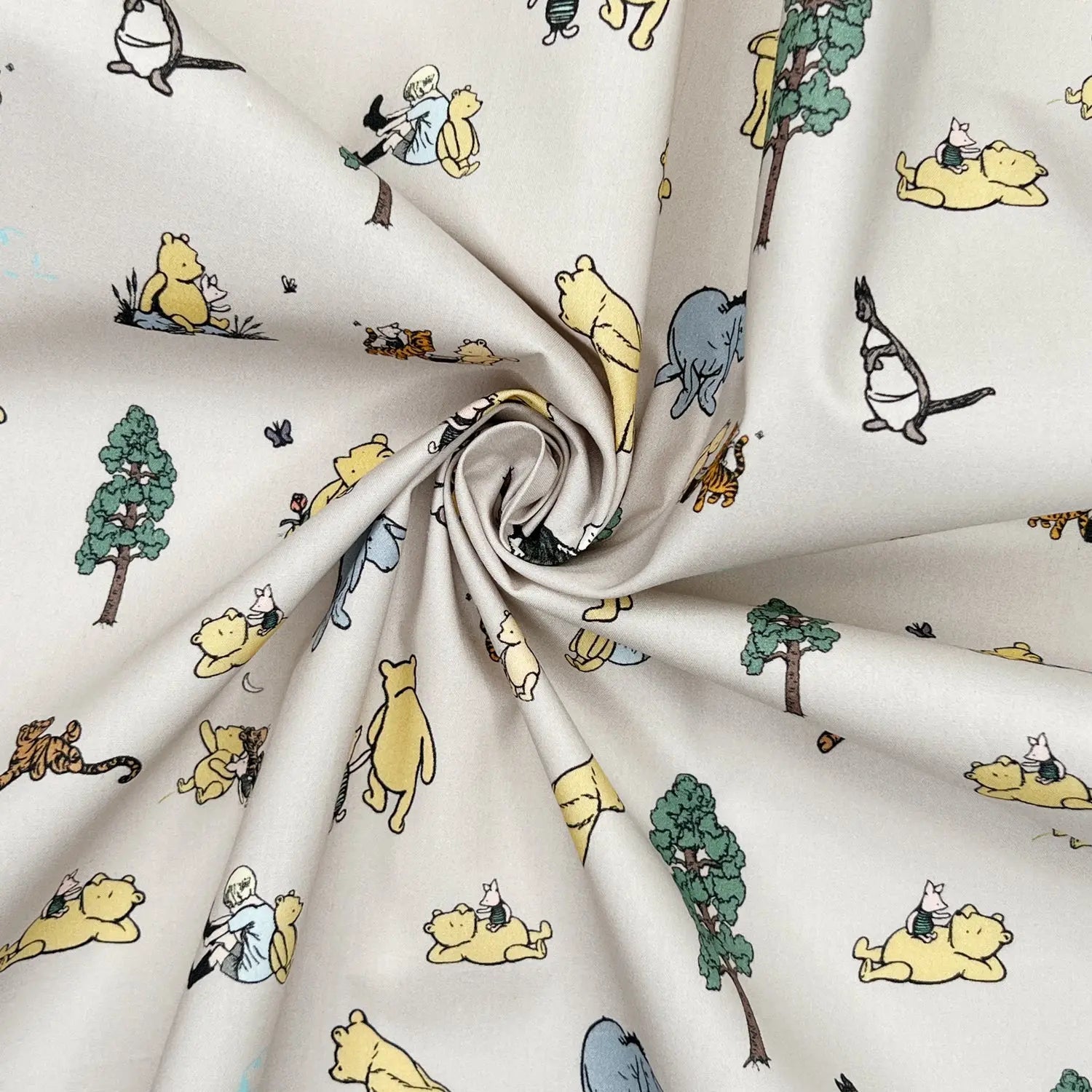 Winnie the Pooh Cotton Percale Fabric | Lightweight 200 Thread Count 100% Cotton 44" (112cm) Wide Dressmaking & Craft Fabric – Sold by the Meter
