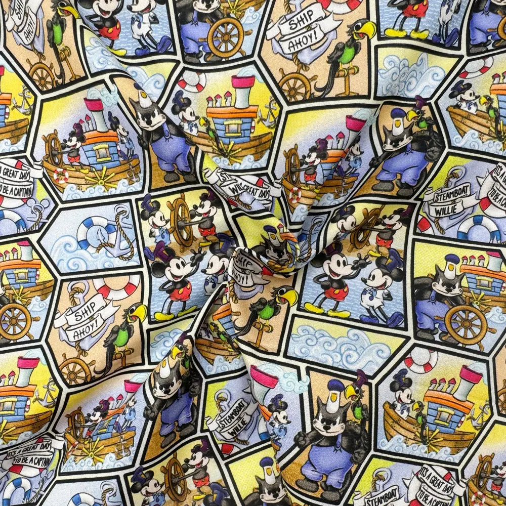 Steamboat Willie Cotton Percale Fabric | Lightweight 200 Thread Count 100% Cotton 44" (112cm) Wide Dressmaking & Craft Fabric â€“ Sold by the Meter