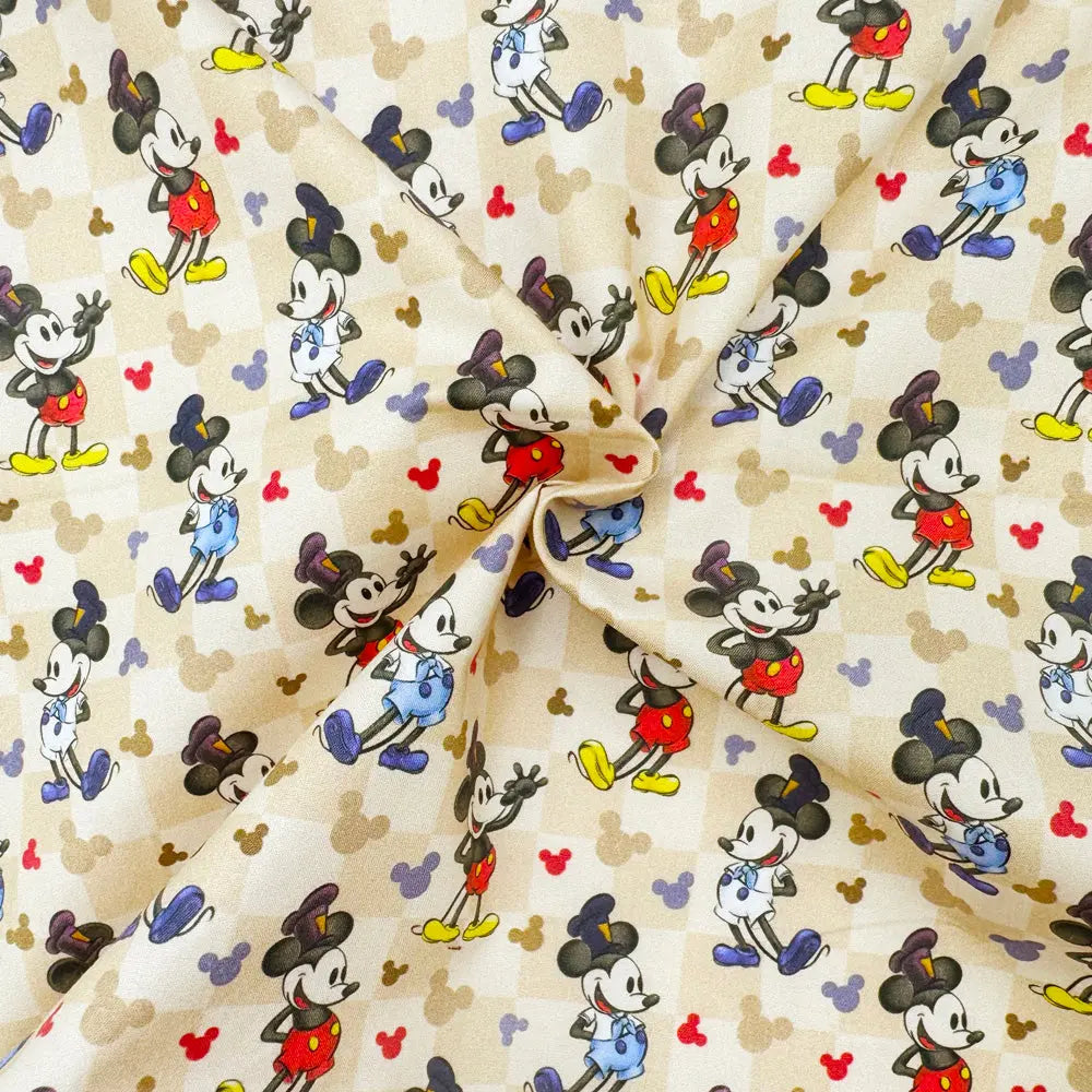 Steamboat Willie Cotton Percale Fabric | Lightweight 200 Thread Count 100% Cotton 44" (112cm) Wide Dressmaking & Craft Fabric â€“ Sold by the Meter
