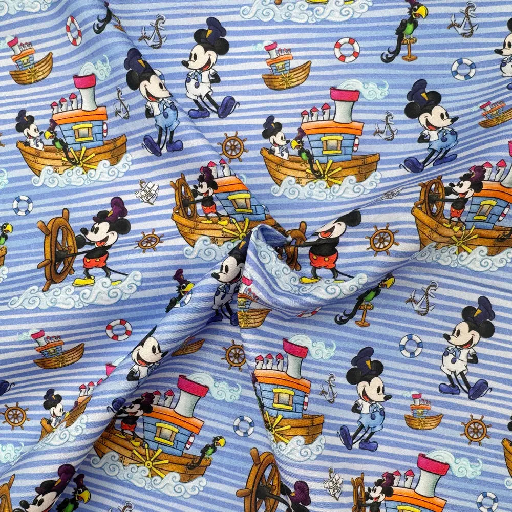 Steamboat Willie Cotton Percale Fabric | Lightweight 200 Thread Count 100% Cotton 44" (112cm) Wide Dressmaking & Craft Fabric â€“ Sold by the Meter