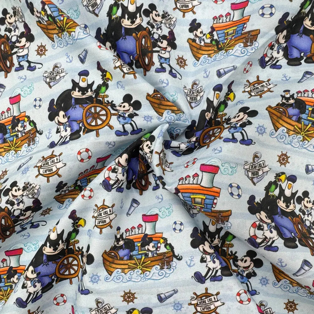 Steamboat Willie Cotton Percale Fabric | Lightweight 200 Thread Count 100% Cotton 44" (112cm) Wide Dressmaking & Craft Fabric â€“ Sold by the Meter