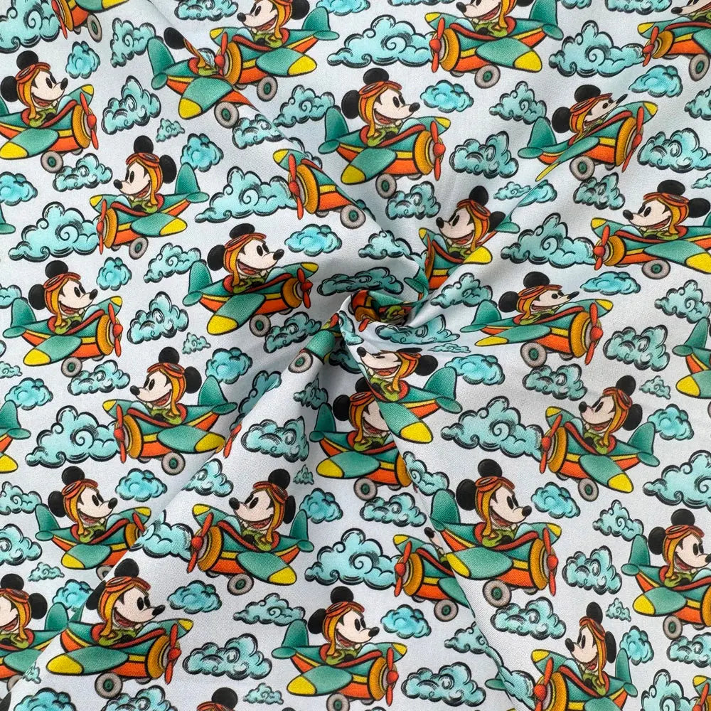 Steamboat Willie Cotton Percale Fabric | Lightweight 200 Thread Count 100% Cotton 44" (112cm) Wide Dressmaking & Craft Fabric – Sold by the Meter