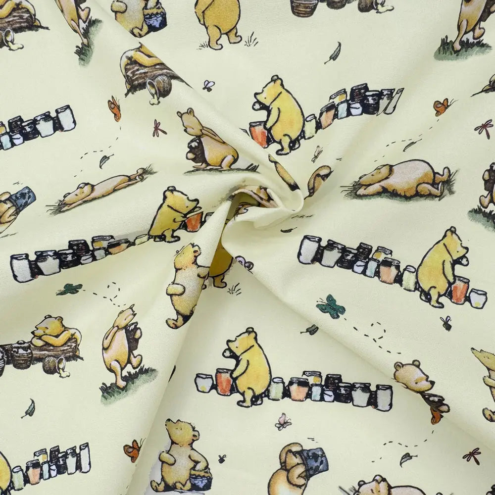 Winnie the Pooh Cotton Percale Fabric | Lightweight 200 Thread Count 100% Cotton 44" (112cm) Wide Dressmaking & Craft Fabric â€“ Sold by the Meter