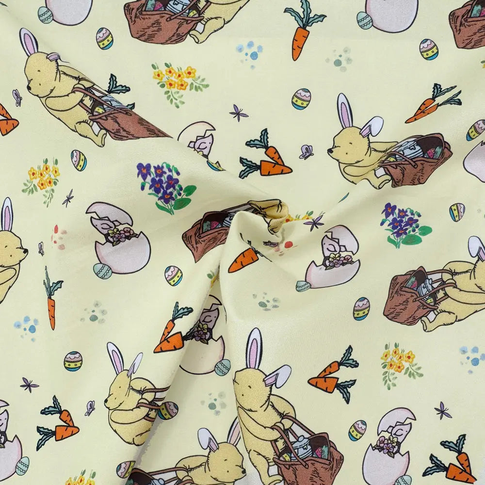 Winnie the Pooh Cotton Percale Fabric | Lightweight 200 Thread Count 100% Cotton 44" (112cm) Wide Dressmaking & Craft Fabric â€“ Sold by the Meter