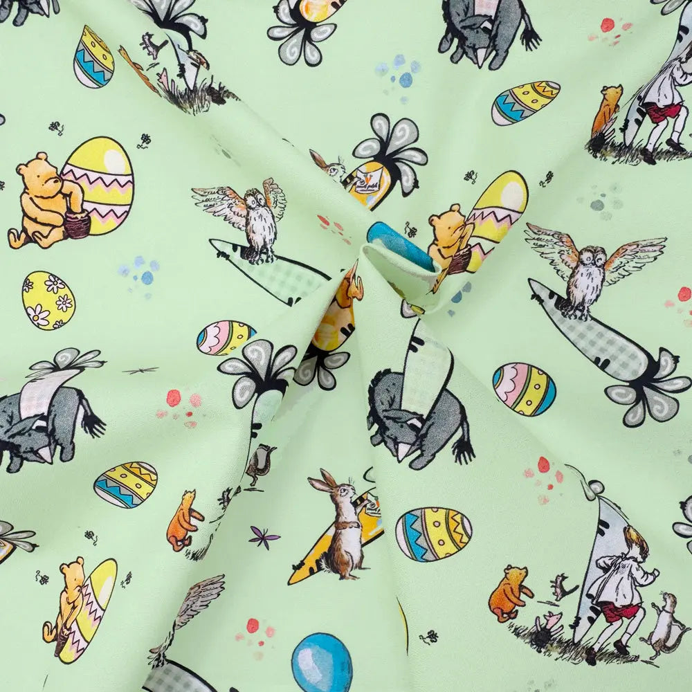 Winnie the Pooh Cotton Percale Fabric | Lightweight 200 Thread Count 100% Cotton 44" (112cm) Wide Dressmaking & Craft Fabric – Sold by the Meter