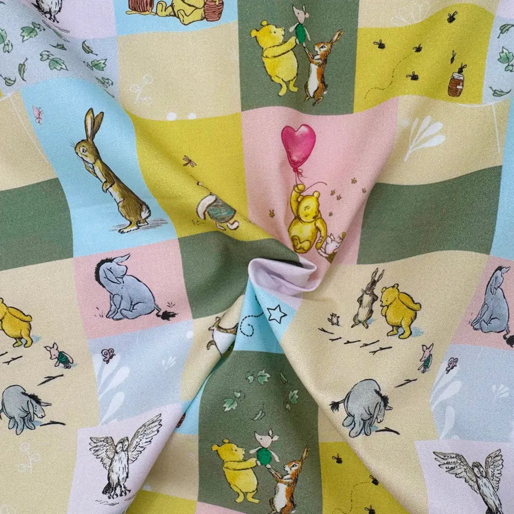 Winnie the Pooh Cotton Percale Fabric | Lightweight 200 Thread Count 100% Cotton 44" (112cm) Wide Dressmaking & Craft Fabric – Sold by the Meter