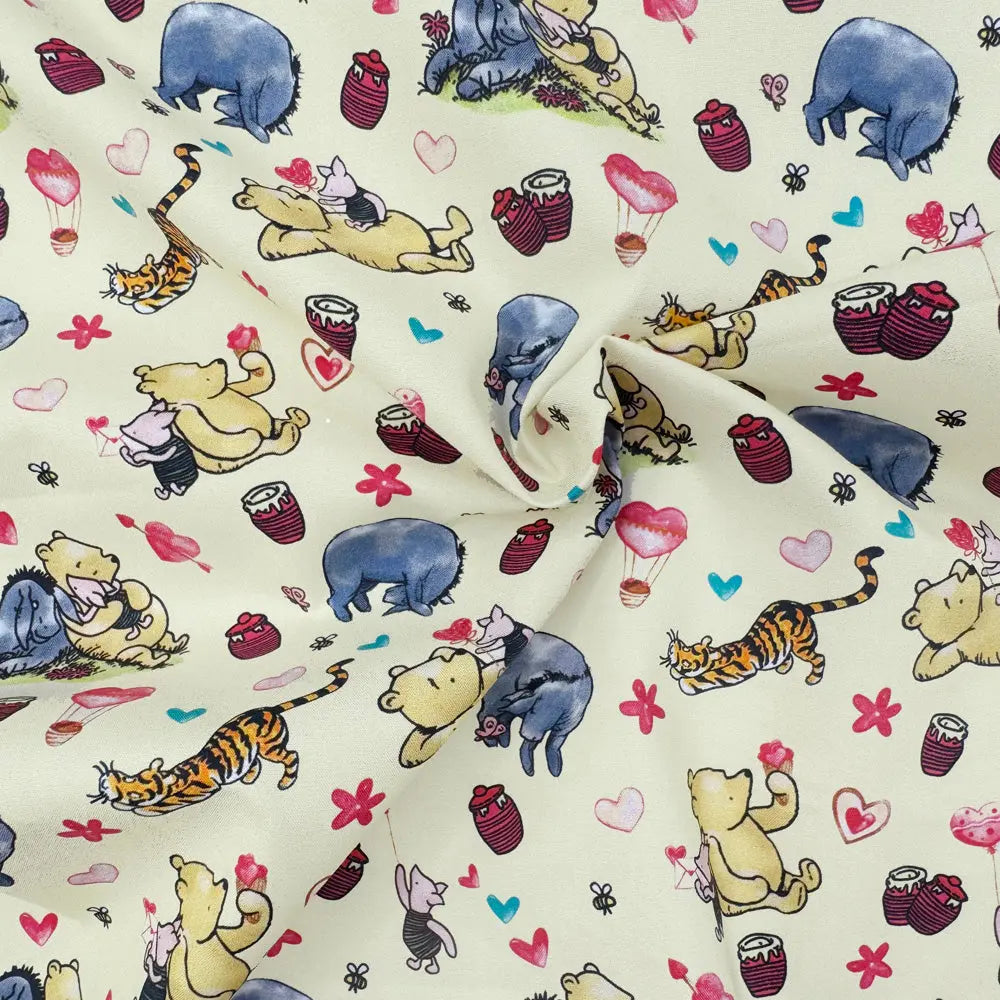 Winnie the Pooh Cotton Percale Fabric | Lightweight 200 Thread Count 100% Cotton 44" (112cm) Wide Dressmaking & Craft Fabric â€“ Sold by the Meter