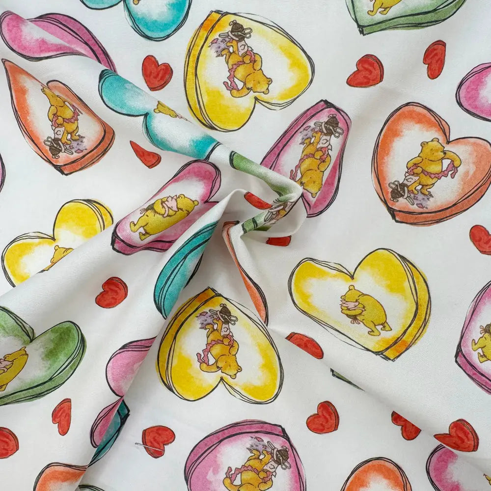 Winnie the Pooh Cotton Percale Fabric | Lightweight 200 Thread Count 100% Cotton 44" (112cm) Wide Dressmaking & Craft Fabric â€“ Sold by the Meter