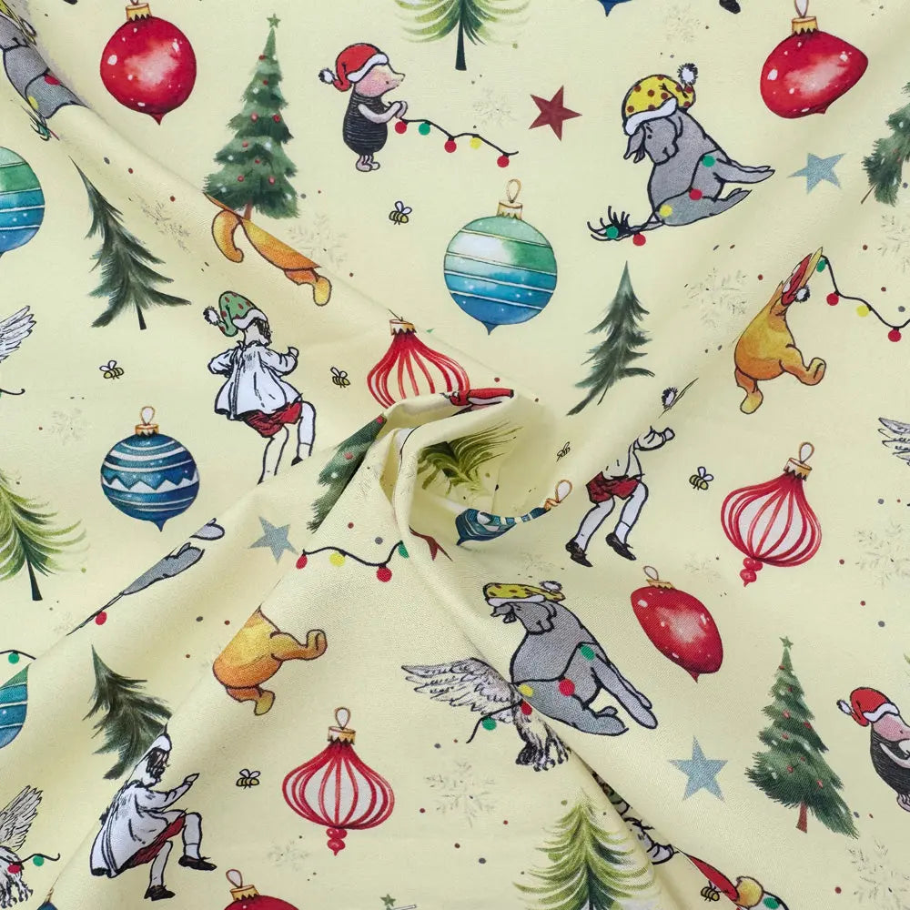 Winnie the Pooh Cotton Percale Fabric | Lightweight 200 Thread Count 100% Cotton 44" (112cm) Wide Dressmaking & Craft Fabric â€“ Sold by the Meter